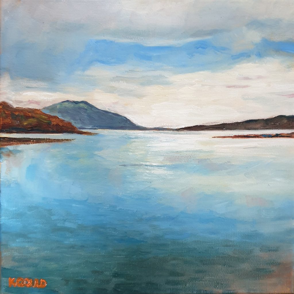 Still Water: a calm blue loch reflecting the sky, with dark hills either side.