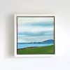 A calm blue sea seen across a green clifftop field.